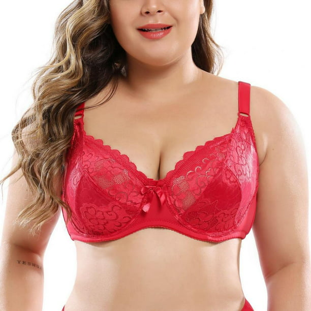 Lady's Padded Push Up Lace Bras Adjustable Strap Underwear 34D-44E Plus Size NEW 